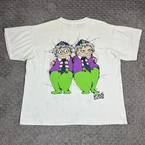Vintage Andazia Shirt Mens XL White Alice In Wonderland Tweedle Dee Dum 90s